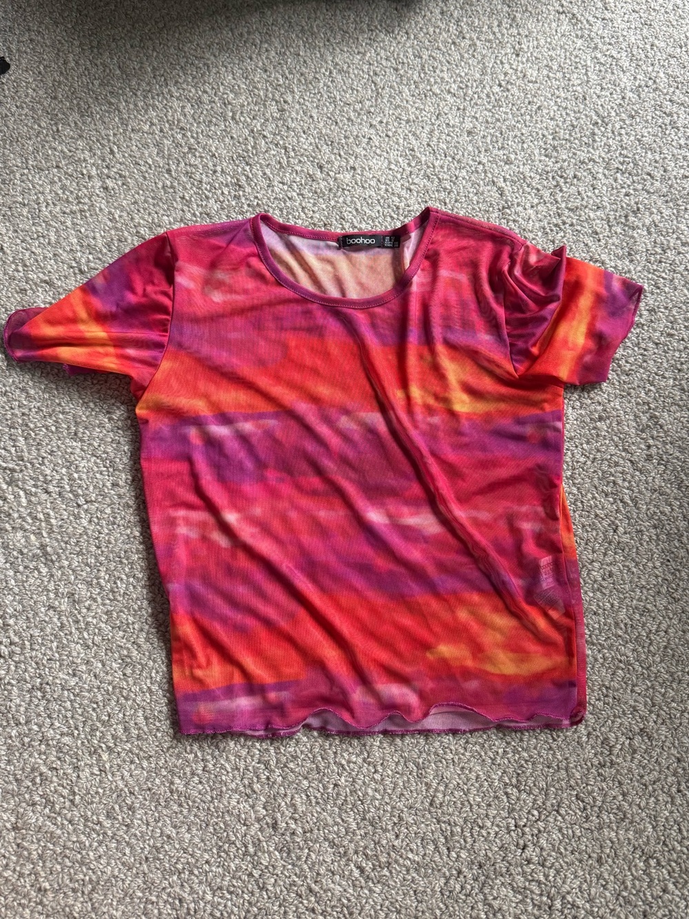 Boohoo Pink, Orange & Purple Tie-Dye Short Sleeve Top